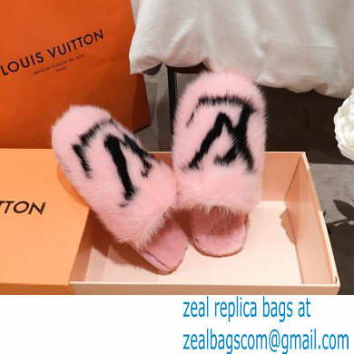 Louis Vuitton Mink Fur LV Suite Flat Mules Pink 2020