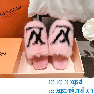 Louis Vuitton Mink Fur LV Suite Flat Mules Pink 2020