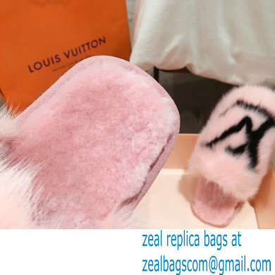 Louis Vuitton Mink Fur LV Suite Flat Mules Pink 2020