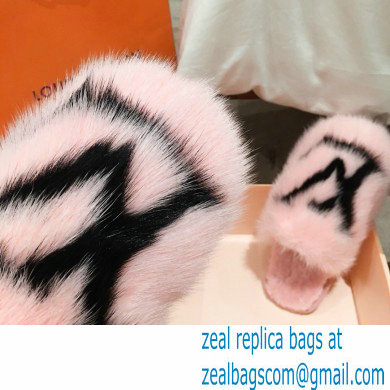 Louis Vuitton Mink Fur LV Suite Flat Mules Pink 2020