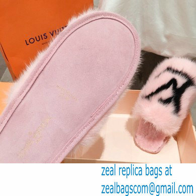 Louis Vuitton Mink Fur LV Suite Flat Mules Pink 2020 - Click Image to Close