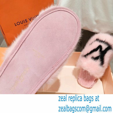 Louis Vuitton Mink Fur LV Suite Flat Mules Pink 2020