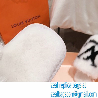 Louis Vuitton Mink Fur LV Suite Flat Mules White 2020 - Click Image to Close