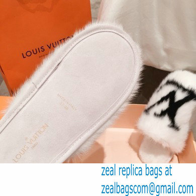 Louis Vuitton Mink Fur LV Suite Flat Mules White 2020 - Click Image to Close