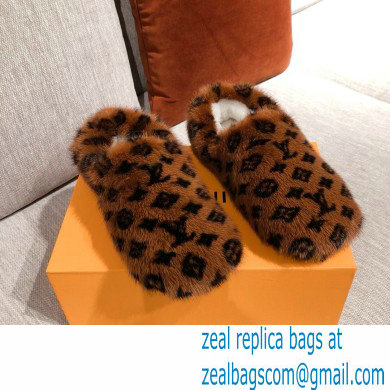 Louis Vuitton Monogram Mink Fur Dreamy Flat Loafers Brown 2020 - Click Image to Close