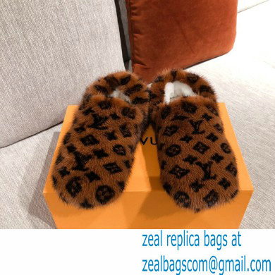 Louis Vuitton Monogram Mink Fur Dreamy Flat Loafers Brown 2020
