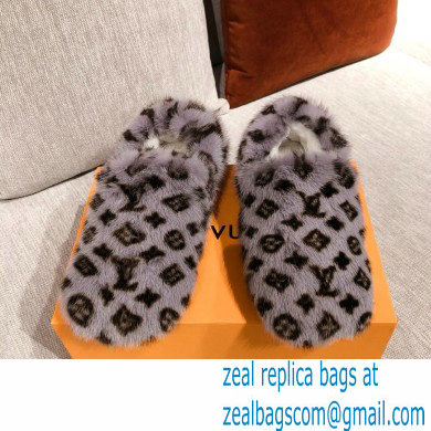 Louis Vuitton Monogram Mink Fur Dreamy Flat Loafers Gray 2020