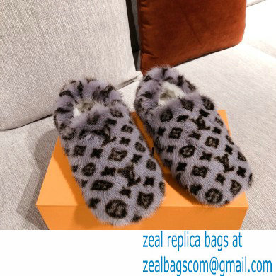 Louis Vuitton Monogram Mink Fur Dreamy Flat Loafers Gray 2020