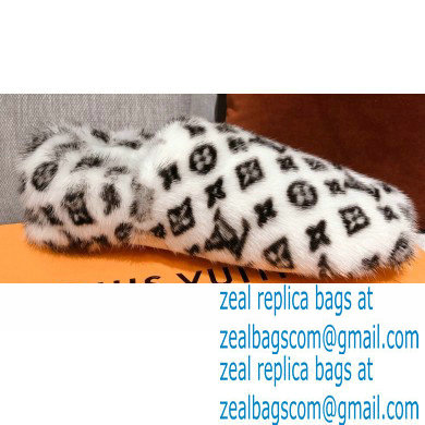 Louis Vuitton Monogram Mink Fur Dreamy Flat Loafers White 2020 - Click Image to Close