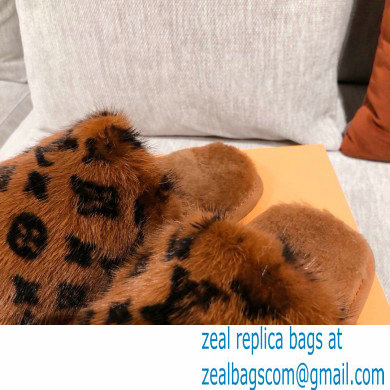 Louis Vuitton Monogram Mink Fur LV Suite Flat Mules Brown 2020 - Click Image to Close