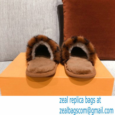 Louis Vuitton Monogram Mink Fur LV Suite Flat Mules Brown 2020 - Click Image to Close