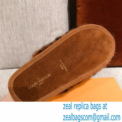 Louis Vuitton Monogram Mink Fur LV Suite Flat Mules Brown 2020