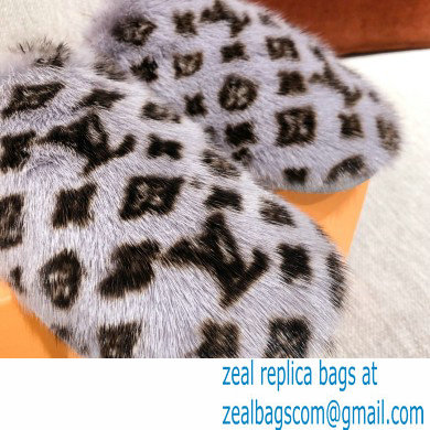 Louis Vuitton Monogram Mink Fur LV Suite Flat Mules Gray 2020 - Click Image to Close