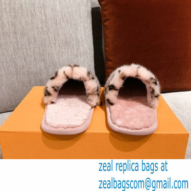 Louis Vuitton Monogram Mink Fur LV Suite Flat Mules Light Pink 2020 - Click Image to Close