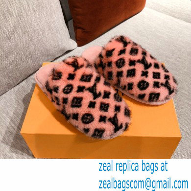 Louis Vuitton Monogram Mink Fur LV Suite Flat Mules Nude Pink 2020