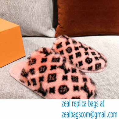 Louis Vuitton Monogram Mink Fur LV Suite Flat Mules Nude Pink 2020