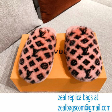 Louis Vuitton Monogram Mink Fur LV Suite Flat Mules Nude Pink 2020