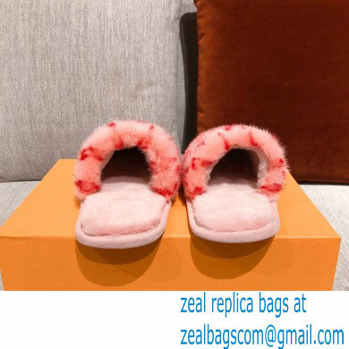 Louis Vuitton Monogram Mink Fur LV Suite Flat Mules Rose Pink 2020