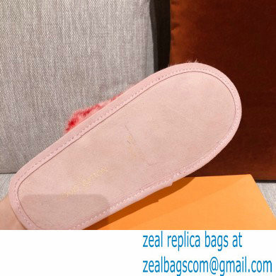 Louis Vuitton Monogram Mink Fur LV Suite Flat Mules Rose Pink 2020 - Click Image to Close