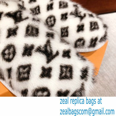 Louis Vuitton Monogram Mink Fur LV Suite Flat Mules White 2020 - Click Image to Close