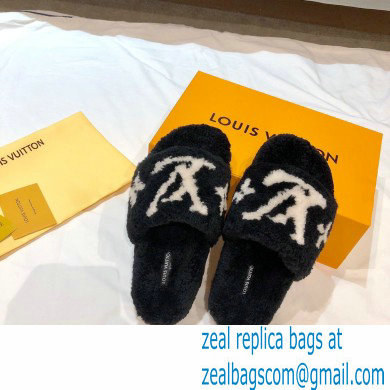 Louis Vuitton Shearling Flat Mules Black 2020 - Click Image to Close