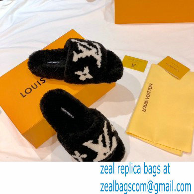 Louis Vuitton Shearling Flat Mules Black 2020 - Click Image to Close