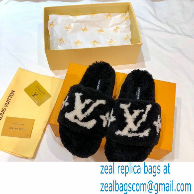 Louis Vuitton Shearling Flat Mules Black 2020