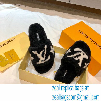 Louis Vuitton Shearling Flat Mules Black 2020 - Click Image to Close