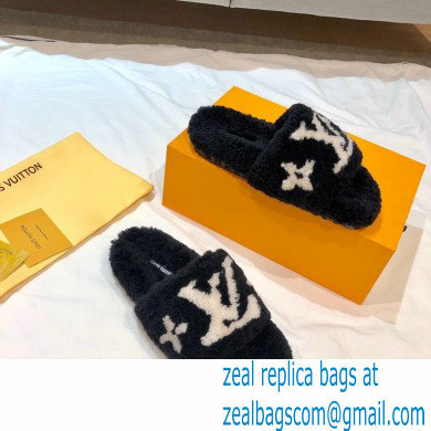 Louis Vuitton Shearling Flat Mules Black 2020 - Click Image to Close