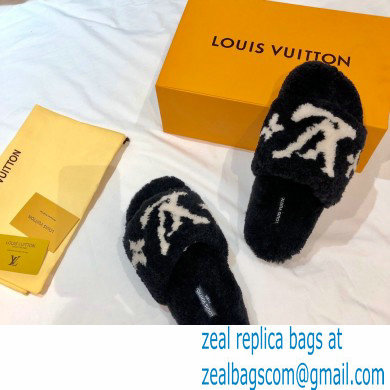 Louis Vuitton Shearling Flat Mules Black 2020 - Click Image to Close