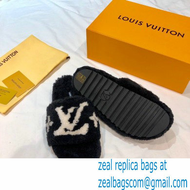 Louis Vuitton Shearling Flat Mules Black 2020 - Click Image to Close