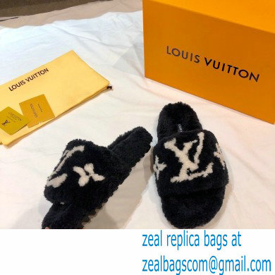 Louis Vuitton Shearling Flat Mules Black 2020 - Click Image to Close
