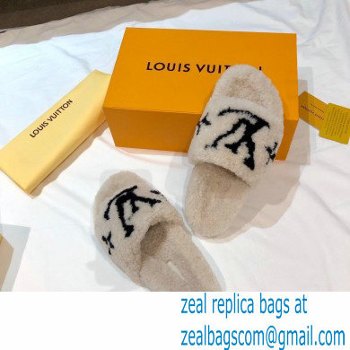 Louis Vuitton Shearling Flat Mules Off White 2020 - Click Image to Close