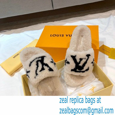 Louis Vuitton Shearling Flat Mules Off White 2020 - Click Image to Close