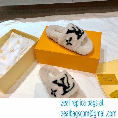 Louis Vuitton Shearling Flat Mules Off White 2020 - Click Image to Close