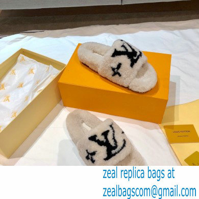 Louis Vuitton Shearling Flat Mules Off White 2020