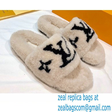 Louis Vuitton Shearling Flat Mules Off White 2020 - Click Image to Close