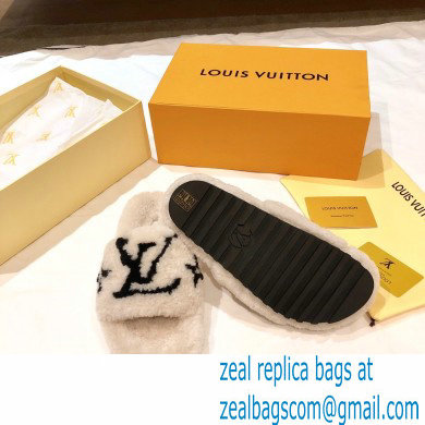 Louis Vuitton Shearling Flat Mules Off White 2020