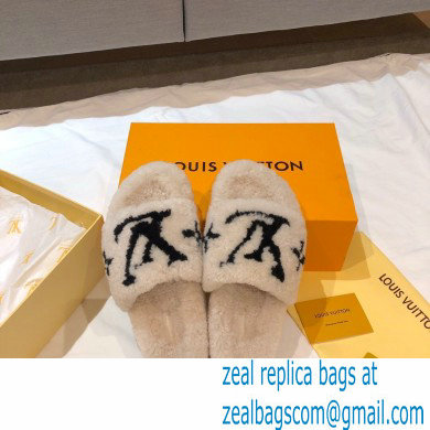 Louis Vuitton Shearling Flat Mules Off White 2020