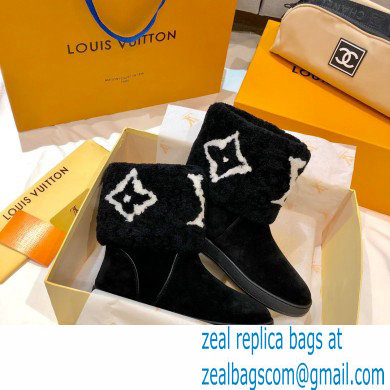Louis Vuitton Shearling Snowdrop Flat Ankle Boots Black 2020
