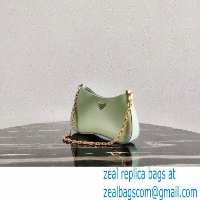 Prada Cleo Brushed Leather Shoulder Bag 1BC148 with Chain Aqua Green 2020