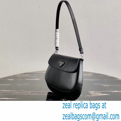 Prada Cleo Brushed Leather Shoulder Bag with Flap 1BD311 Black 2020