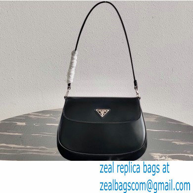 Prada Cleo Brushed Leather Shoulder Bag with Flap 1BD311 Black 2020
