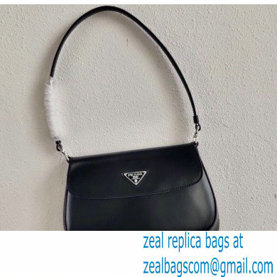Prada Cleo Brushed Leather Shoulder Bag with Flap 1BD311 Black 2020