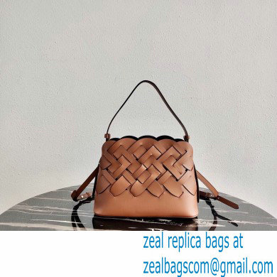 Prada Leather Tress HandBag with Woven Motif 1BA290 Brown 2020 - Click Image to Close