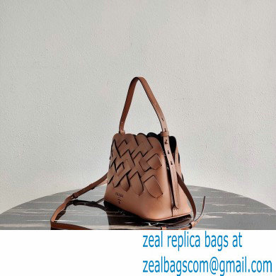 Prada Leather Tress HandBag with Woven Motif 1BA290 Brown 2020