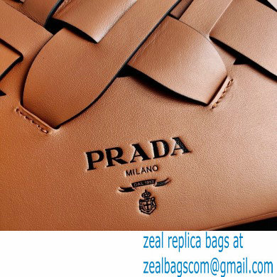 Prada Leather Tress HandBag with Woven Motif 1BA290 Brown 2020 - Click Image to Close