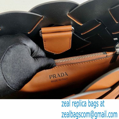 Prada Leather Tress HandBag with Woven Motif 1BA290 Brown 2020