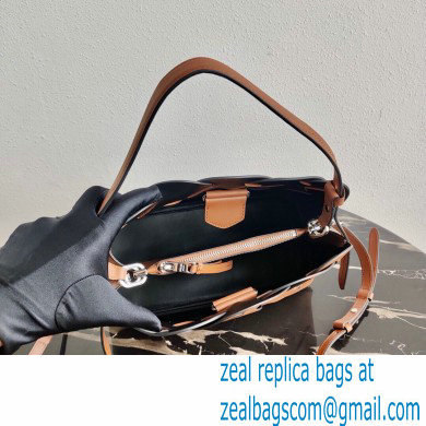 Prada Leather Tress HandBag with Woven Motif 1BA290 Brown 2020 - Click Image to Close