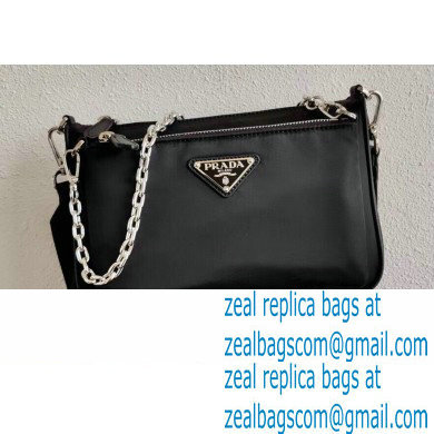 Prada Nylon Shoulder Bag with Detachable Pouch 1BH168 Black 2020 - Click Image to Close